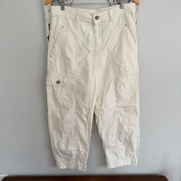 Anthropologie Cream Wide-Leg Utility Pants - Picture 2 of 8